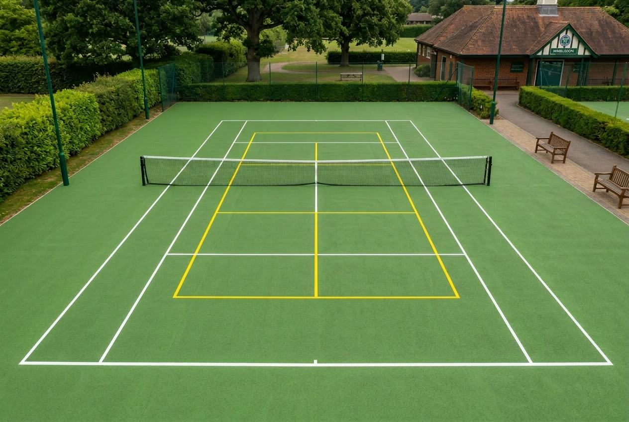 Tennis court converted for pickleball play